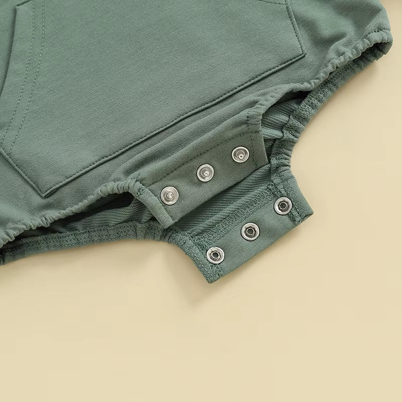 0-24Months Baby Hooded Romper Long Sleeve Front Pocket Solid Color Bodysuit for Newborn Boys and Girls Spring Autumn Playsuit