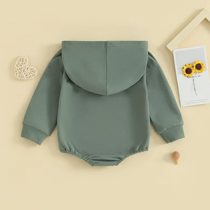 0-24Months Baby Hooded Romper Long Sleeve Front Pocket Solid Color Bodysuit for Newborn Boys and Girls Spring Autumn Playsuit